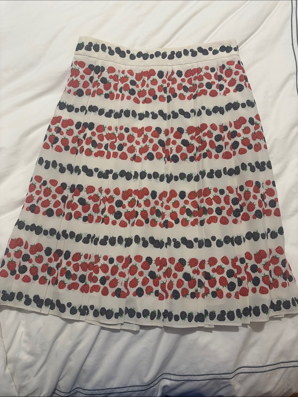 Jcrew Pleated White berries-Print Skirt - size 6